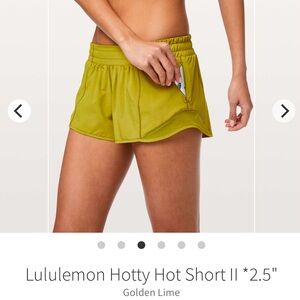 Lululemon Hotty Hot Shorts II Size 6 Golden Lime 2 1/2”